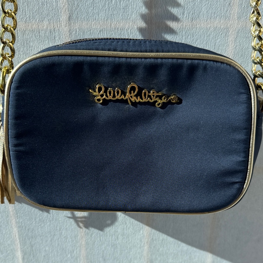 Lilly Pulitzer Midnight Blue Crossbody Bag with Gold Chain